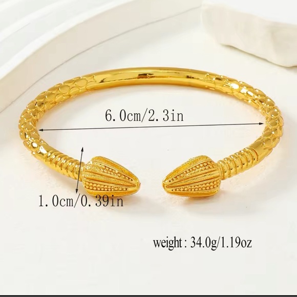 One Pair (2) Caribbean 24k Fashion Bangle Cuff Arrow Pyramid Cocoa Pod Ends - Picture 4 of 4